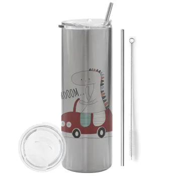 Βρουμ βρουμ, Tumbler stainless steel Silver 600ml, with metal straw & cleaning brush