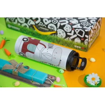 Βρουμ βρουμ, Πασχαλινή Λαμπάδα με Travel Tumbler θερμό με διπλό καπάκι (600ml, BPA free) & κερί αρωματικό πλακέ (30cm) (ΤΙΡΚΟΥΑΖ)