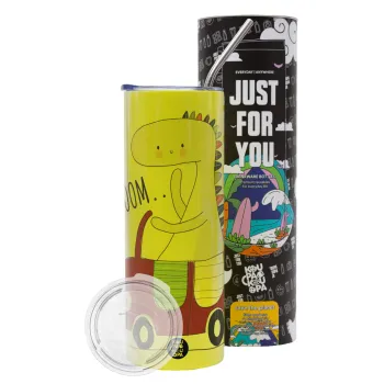 Βρουμ βρουμ, Neon Yellow Travel Tumbler θερμό, μεταλλικό καλαμάκι(Ανωξείδωτο 304 Food grade, BPA free, 600ml)