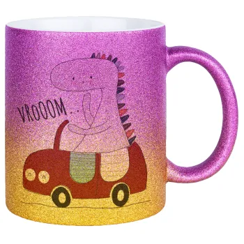 Βρουμ βρουμ, Κούπα Χρυσή/Ροζ Glitter, κεραμική, 330ml