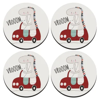 Βρουμ βρουμ, SET of 4 round wooden coasters (9cm)