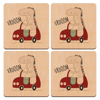 Βρουμ βρουμ, ΣΕΤ x4 Σουβέρ ξύλινα τετράγωνα plywood (9cm)