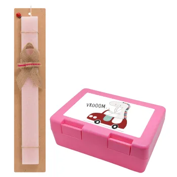Βρουμ βρουμ, Easter Set, children's snack container PINK & scented flat Easter candle (30cm) (PINK)