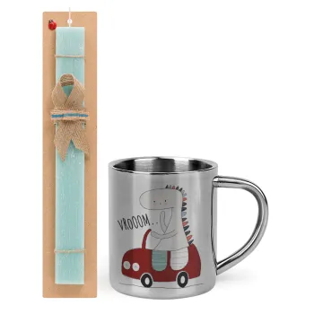 Βρουμ βρουμ, Easter Set, metallic thermal cup (300ml) & aromatic flat Easter candle (30cm) (TURQUOISE)