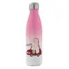 Metal mug thermos Pink/White (Stainless steel), double wall, 500ml