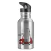 Water bottle Silver with straw, stainless steel 600ml