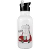 White water bottle with straw, stainless steel 600ml