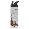 Metallic thermos bottle with straw & handle, stainless steel (Stainless steel 304), double-walled, 600ml.