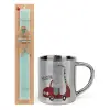 Easter Set, metallic thermal cup (300ml) & aromatic flat Easter candle (30cm) (TURQUOISE)