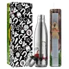 Easter Set, metallic stainless thermos flask (500ml) & scented flat Easter candle (30cm) (GRAY)
