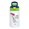 Happy Dino, Children's hot water bottle, stainless steel, with safety straw, green, blue (350ml)