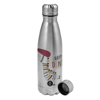 Happy Dino, Metallic water bottle, stainless steel, 750ml
