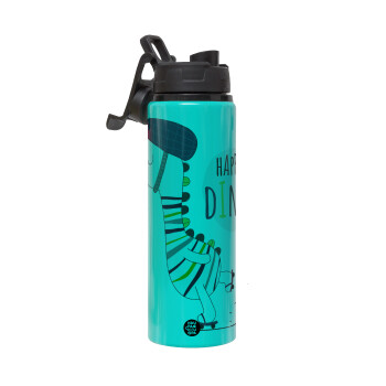 Happy Dino, Metallic water bottle with safety lid, 850ml aluminum