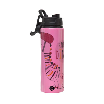 Happy Dino, Metallic water bottle with safety lid, 850ml aluminum