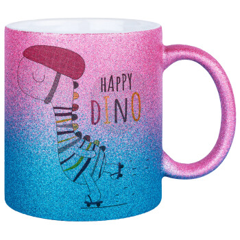 Happy Dino, Κούπα Χρυσή/Μπλε Glitter, κεραμική, 330ml