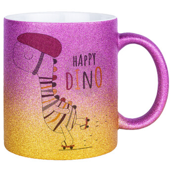 Happy Dino, Κούπα Χρυσή/Ροζ Glitter, κεραμική, 330ml