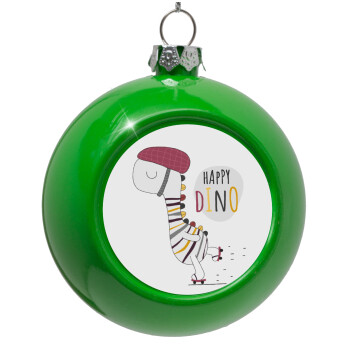 Happy Dino, Green Christmas tree ornament bauble 8cm