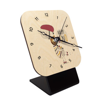 Happy Dino, Quartz Table clock in natural wood (10cm)