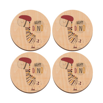 Happy Dino, ΣΕΤ x4 Σουβέρ ξύλινα στρογγυλά plywood (9cm)