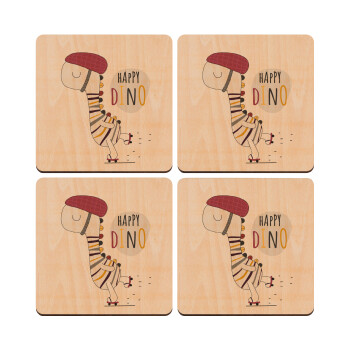 Happy Dino, ΣΕΤ x4 Σουβέρ ξύλινα τετράγωνα plywood (9cm)
