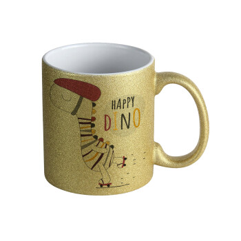 Happy Dino, Κούπα Χρυσή Glitter που γυαλίζει, κεραμική, 330ml