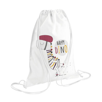 Happy Dino, Τσάντα πλάτης πουγκί GYMBAG λευκή (28x40cm)