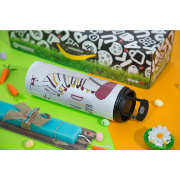 Happy Dino, Easter candle,Travel Tumbler 2 Lids, with metal straw & cleaning brush & aromatic flat candle (30cm) (BLUE)