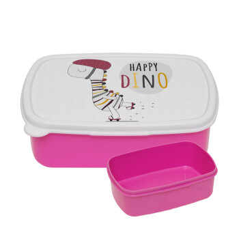 Happy Dino, ΡΟΖ παιδικό δοχείο φαγητού (lunchbox) πλαστικό (BPA-FREE) Lunch Βox M18 x Π13 x Υ6cm