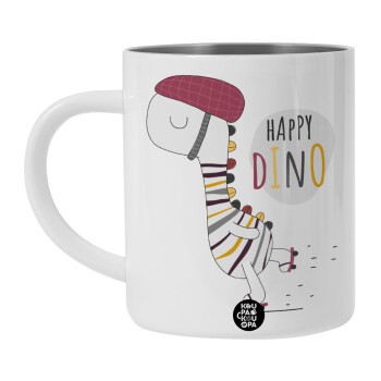 Happy Dino, BIG Mug Stainless steel double wall (450ml, White)