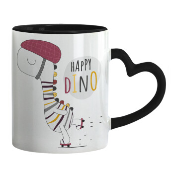 Happy Dino, Mug heart black handle, ceramic, 330ml