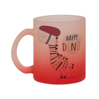 Happy Dino, Κούπα γυάλινη δίχρωμη με βάση το κόκκινο ματ, 330ml