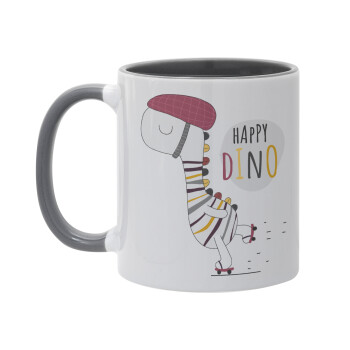 Happy Dino, Mug colored grey, ceramic, 330ml