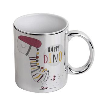 Happy Dino, Mug ceramic, silver mirror, 330ml
