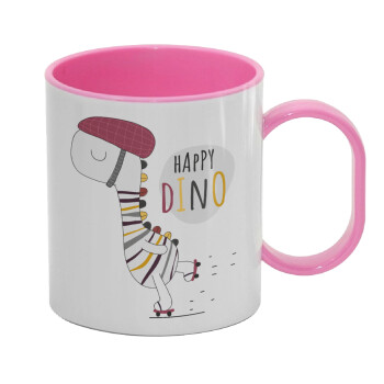Happy Dino, Κούπα (πλαστική) (BPA-FREE) Polymer Ροζ για παιδιά, 330ml