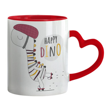 Happy Dino, Mug heart red handle, ceramic, 330ml