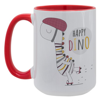 Happy Dino, Κούπα Mega 15oz, κεραμική Κόκκινη, 450ml