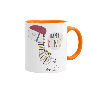 Happy Dino, Κούπα χρωματιστή πορτοκαλί, κεραμική, 330ml