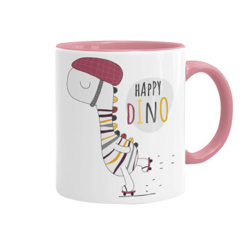 Happy Dino, Κούπα χρωματιστή ροζ, κεραμική, 330ml