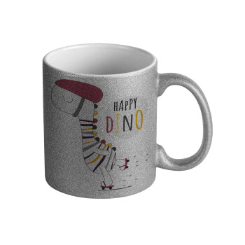 Happy Dino, Κούπα Ασημένια Glitter που γυαλίζει, κεραμική, 330ml