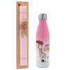 Easter Set, Metallic pink/white (Stainless steel) thermos, double-walled, 500ml & aromatic flat Easter candle (30cm) (PINK)