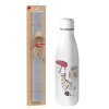 Easter Set, metallic stainless thermos bottle (500ml) & scented flat Easter candle (30cm) (GRAY)