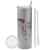 Tumbler stainless steel Silver 600ml, with metal straw & cleaning brush