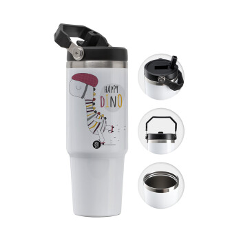 Happy Dino, 30oz stainless Steel Tumbler with Handle