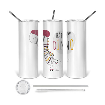 Happy Dino, 360 Eco friendly stainless steel tumbler 600ml, with metal straw & cleaning brush