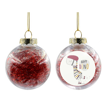 Happy Dino, Χριστουγεννιάτικη μπάλα δένδρου διάφανη με κόκκινο γέμισμα 8cm