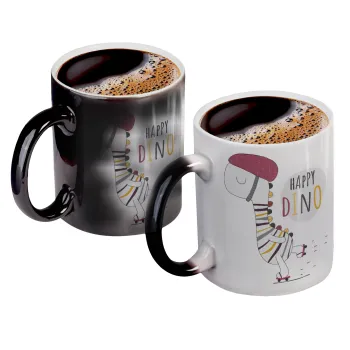 Happy Dino, Color changing magic Mug, ceramic, 330ml when adding hot liquid inside, the black colour desappears (1 pcs)