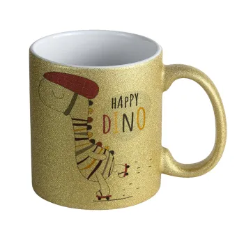 Happy Dino, Κούπα Χρυσή Glitter που γυαλίζει, κεραμική, 330ml