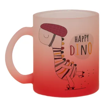 Happy Dino, Κούπα γυάλινη δίχρωμη με βάση το κόκκινο ματ, 330ml
