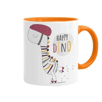 Happy Dino, Κούπα χρωματιστή πορτοκαλί, κεραμική, 330ml