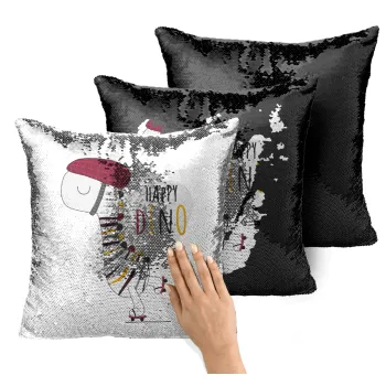 Happy Dino, Μαξιλάρι καναπέ Μαγικό Μαύρο με πούλιες 40x40cm περιέχεται το γέμισμα